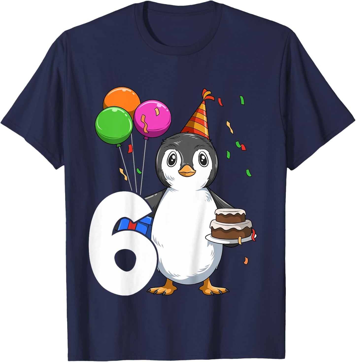 Penguin Birthday 6 Penguin 6th Birthday Outfit Penguin Party T-Shirt - T-Shirt | Navy