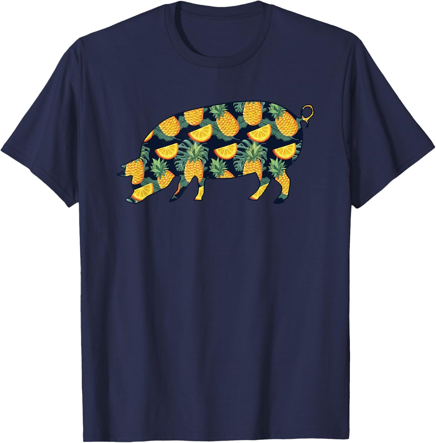 Pineapple Hawaiian Pig Women Men Print Boar Pork Girl Gift T-Shirt - T-Shirt | Navy