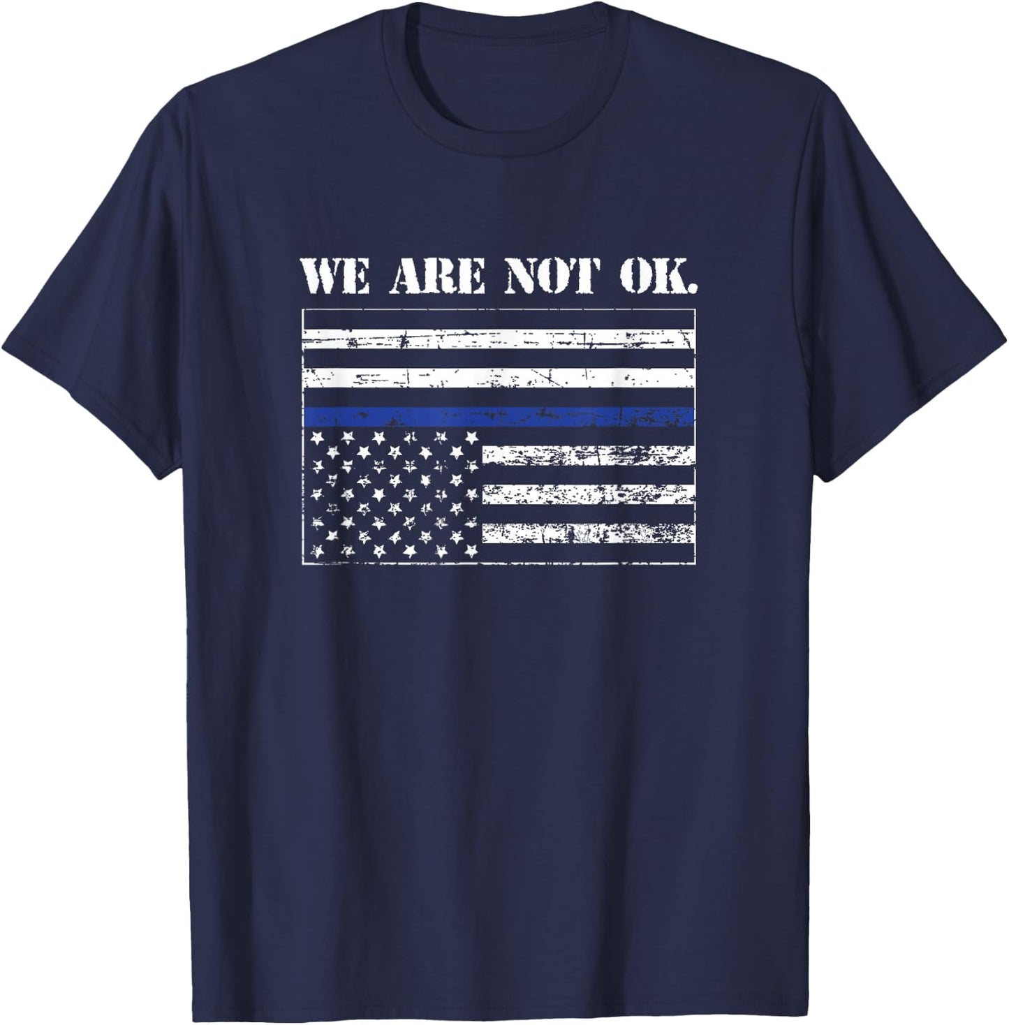Upside Down Blue Line Flag in Distress T-Shirt - T-Shirt | Navy