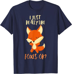 I Just Really Like Foxes Ok Kids Birthday Christmas Gift T-Shirt - T-Shirt | Navy