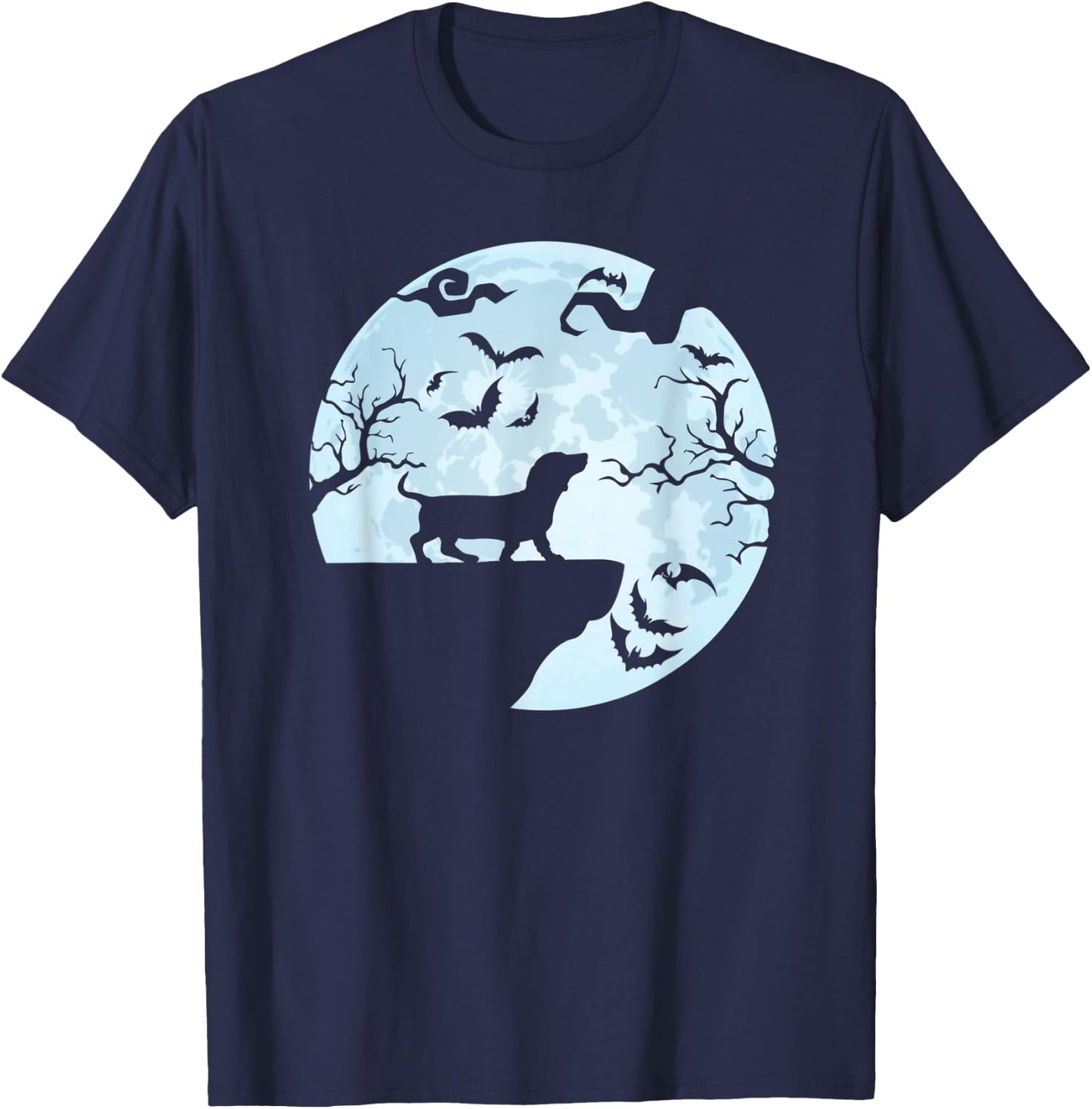 Dachshund And Moon Halloween For Dachshund Lovers T-Shirt - T-Shirt | Navy