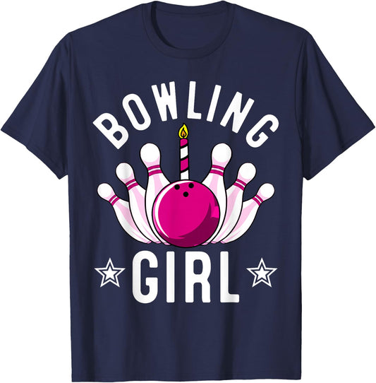 Funny Bowling Gift Kids Cool Bowler Girls Birthday Party T-Shirt - T-Shirt | Navy
