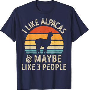 I Like Alpacas And Maybe Like 3 People Funny Alpaca Retro T-Shirt - T-Shirt | Navy