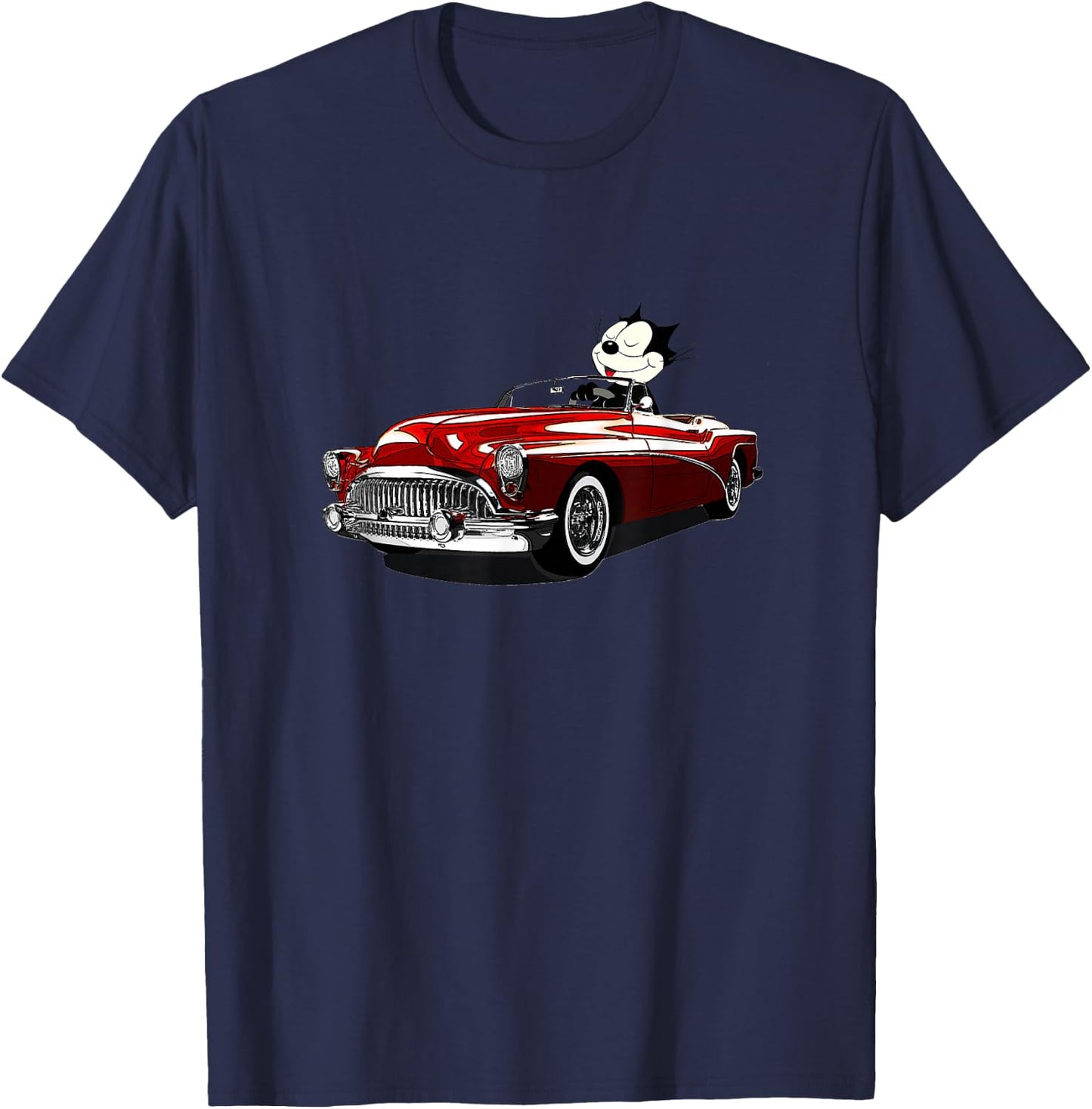 Felix Old-Skool Cat Drives Retro Red Lowrider Convertible T-Shirt - T-Shirt | Navy