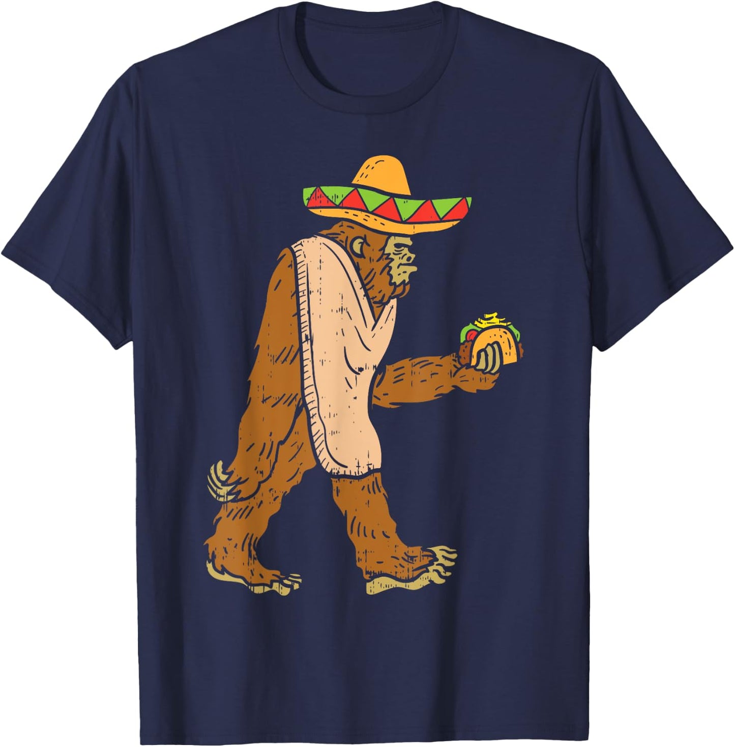 Mexican Bigfoot Sombrero Taco El Squatcho Fun Cinco De Mayo T-Shirt - T-Shirt | Navy