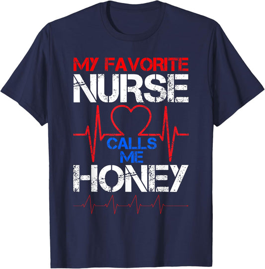 My Favorite Nurse Calls Me Honey Cool Vintage Nurse Husband T-Shirt - T-Shirt | Navy