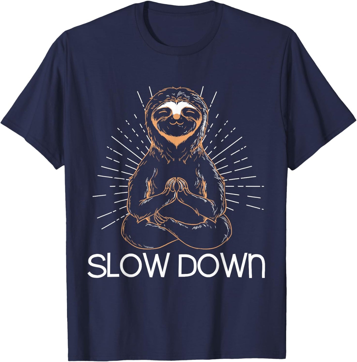 Meditating Sloth Slow Down Funny Yoga T-Shirt - T-Shirt | Navy
