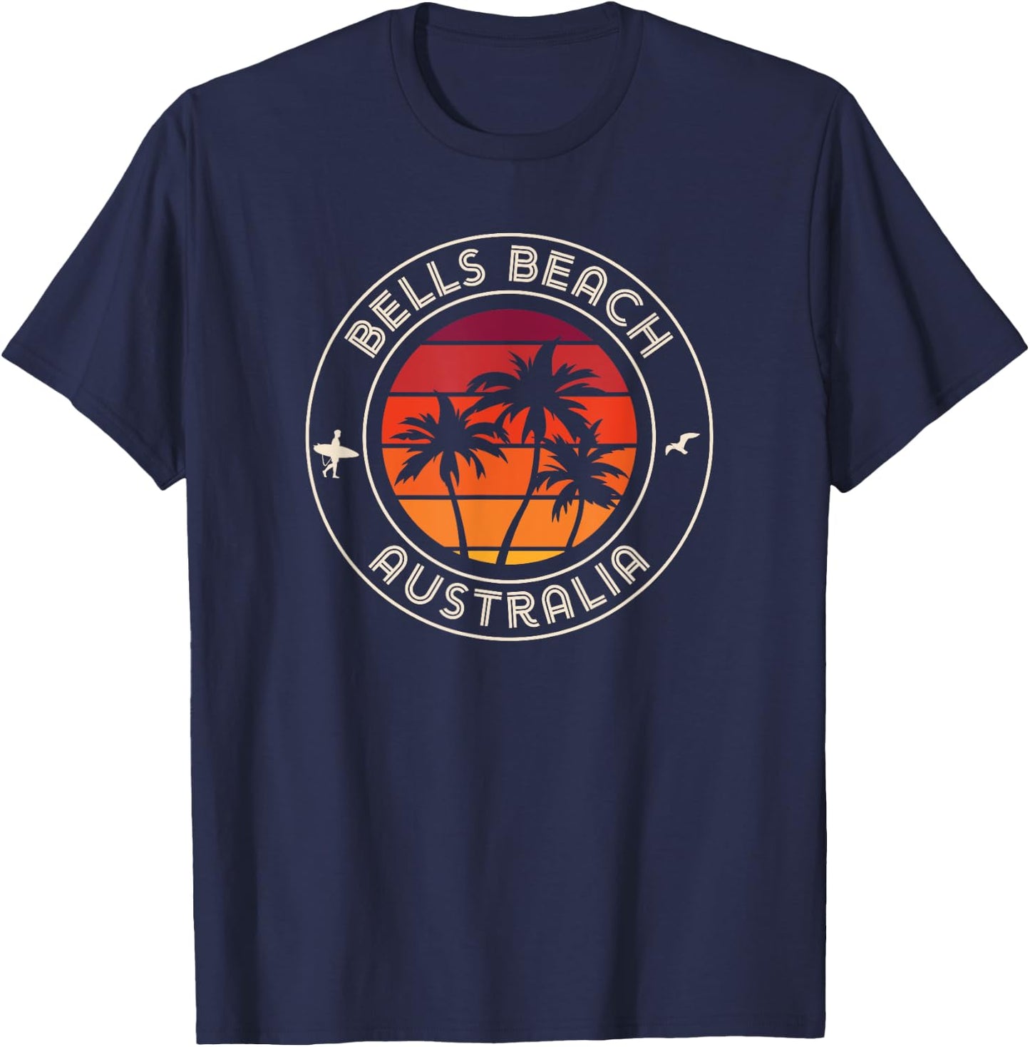 Australian Sunset Surfer and Seagull Bell's Beach T-Shirt - T-Shirt | Navy