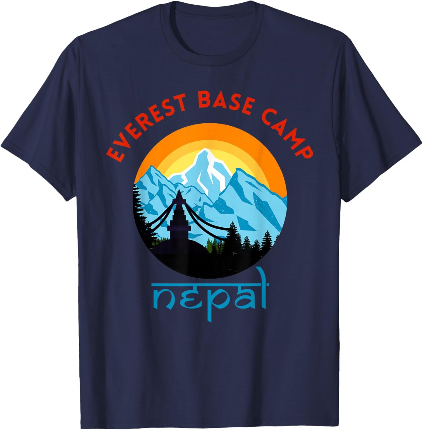 Mount Everest Base Camp Nepal Mountain Hiker Nepali Script T-Shirt - T-Shirt | Navy