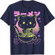 Anime Ramen Cat Japanese Retro Noodles Aesthetic Kawaii Cat T-Shirt - T-Shirt | Navy