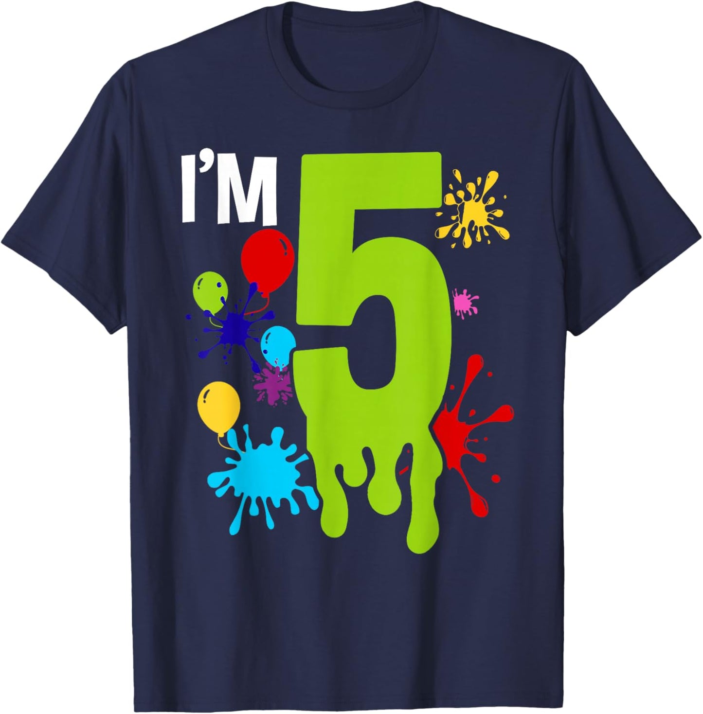 Slime 5th Birthday Party 5 Year Old Bday Party Kid T-Shirt - T-Shirt | Navy