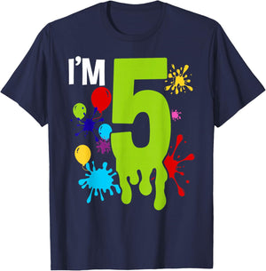 Slime 5th Birthday Party 5 Year Old Bday Party Kid T-Shirt - T-Shirt | Navy