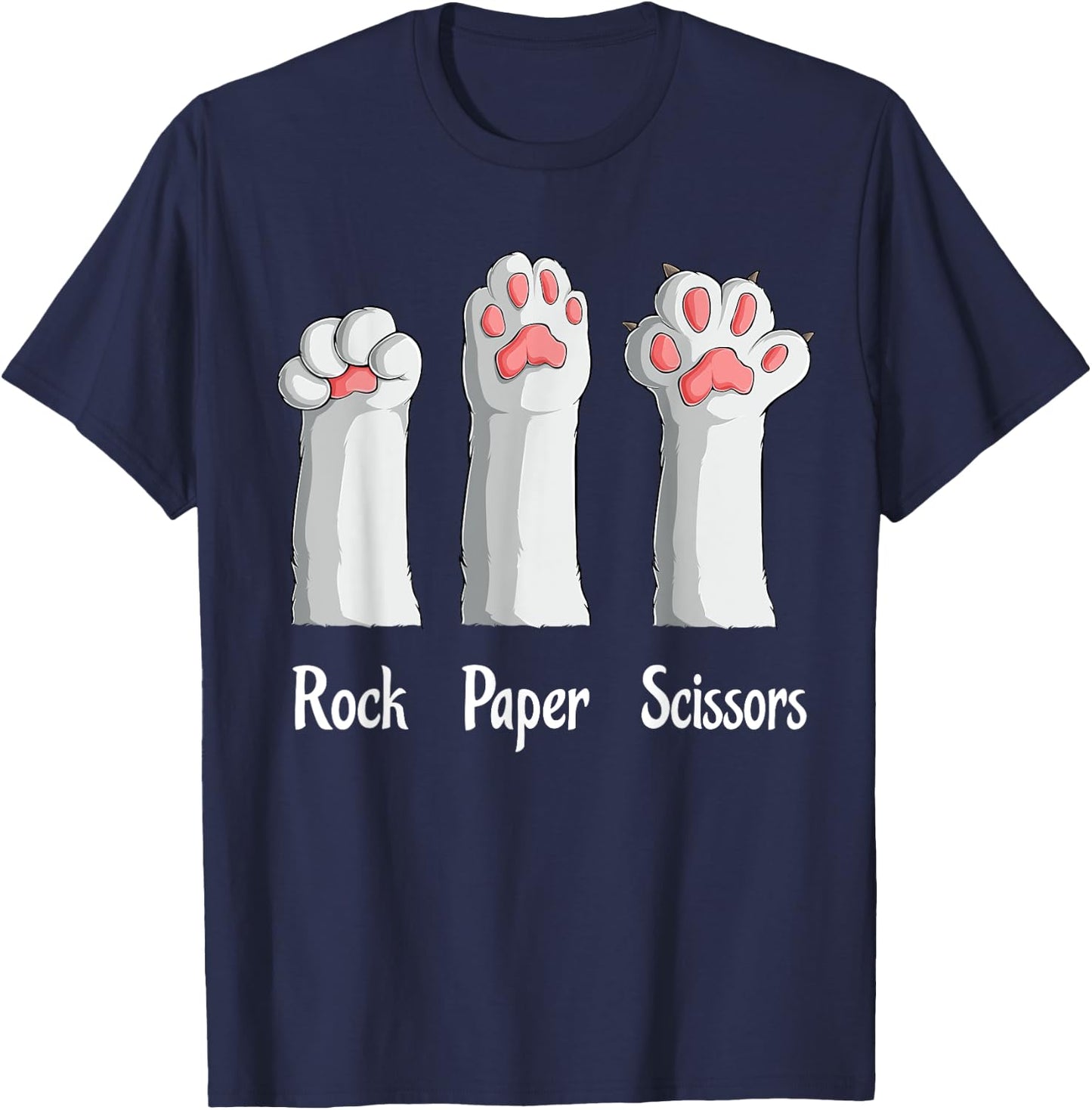 Funny Cat Rock Paper Scissors Hand Game Cute Paw Kitten Kids T-Shirt - T-Shirt | Navy