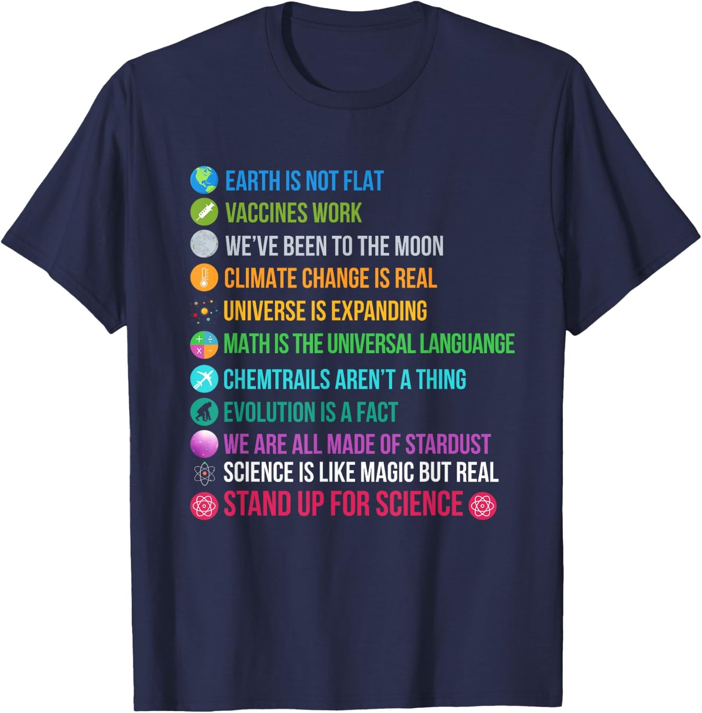 Earth is Not Flat Stand up for Science T-Shirt - T-Shirt | Navy