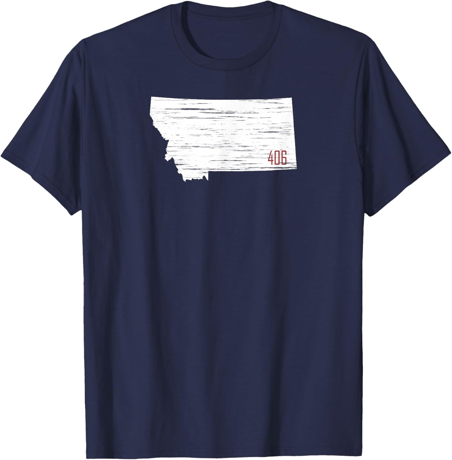 White State of Montana Distressed with 406 MT Area Code T-Shirt - T-Shirt | Navy