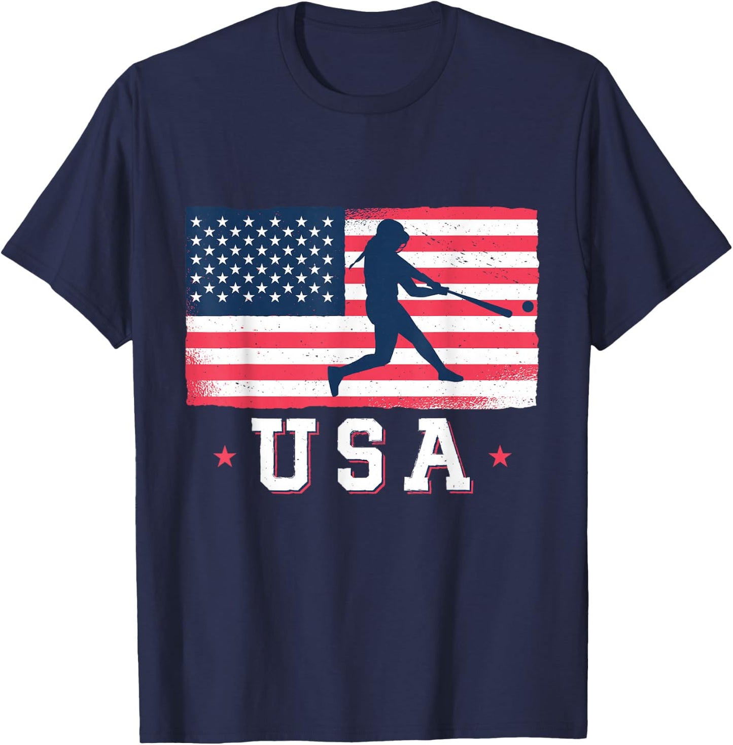 USA Flag Team Softball 4th of July T-Shirt - T-Shirt | Navy