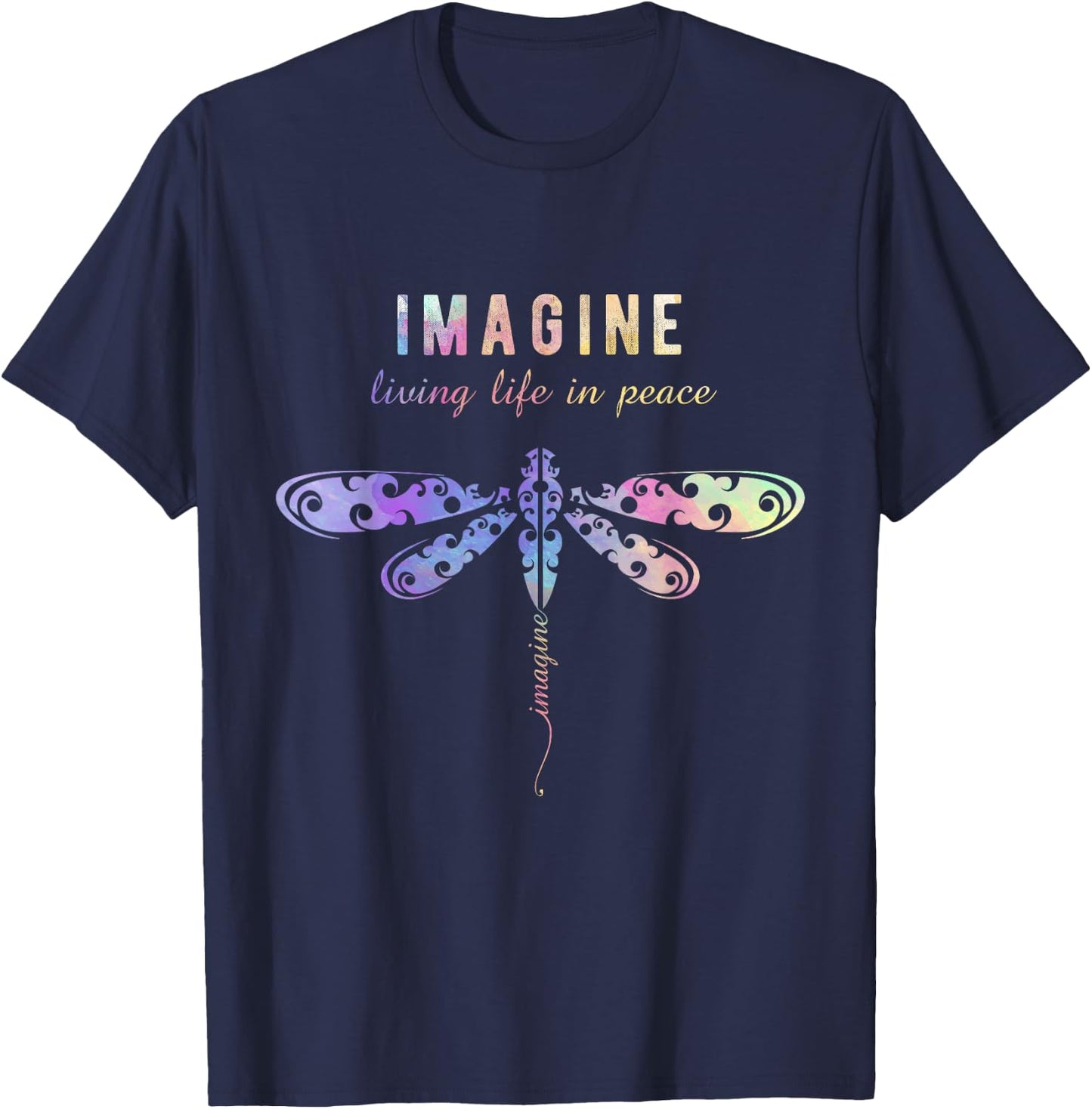 Imagine Boho Dragonfly , 60s 70s Retro Groovy Hippy Vibes T-Shirt - T-Shirt | Navy