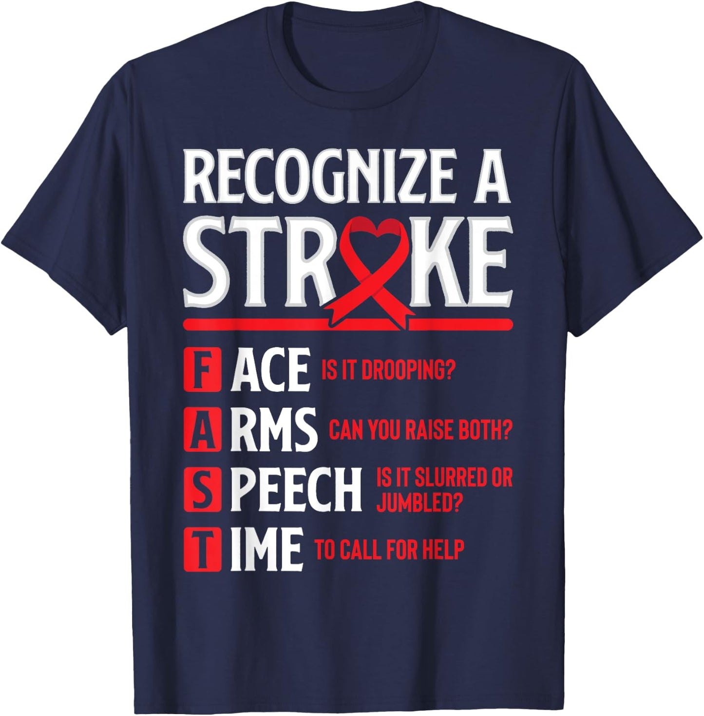 Recognize Stroke Fast Warrior Survivor Stroke Awareness T-Shirt - T-Shirt | Navy