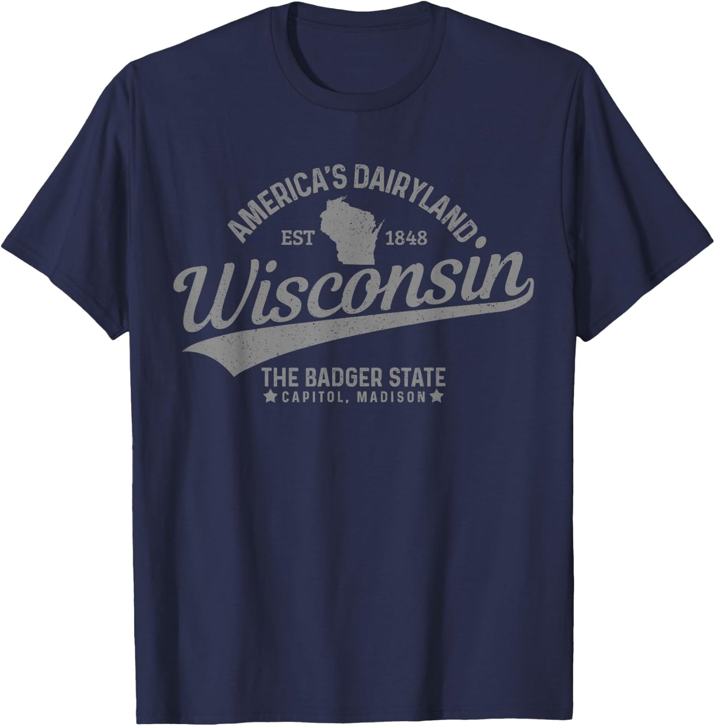 Wisconsin The Badger State USA America Souvenir T-Shirt - T-Shirt | Navy