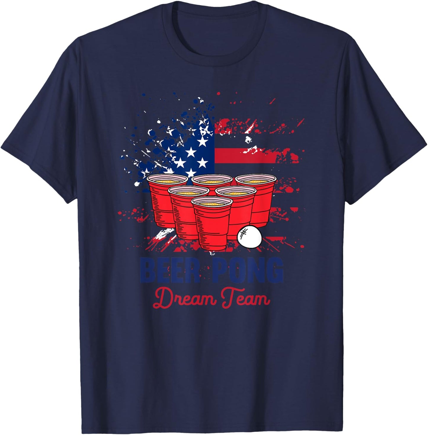 Beer Pong USA Flag Team | Patriotic Drinking Game Gift T-Shirt - T-Shirt | Navy