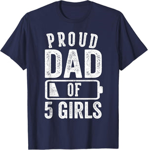 Proud Dad of 5 Girls Gifts Daddy of Five Daughters T-Shirt - T-Shirt | Navy