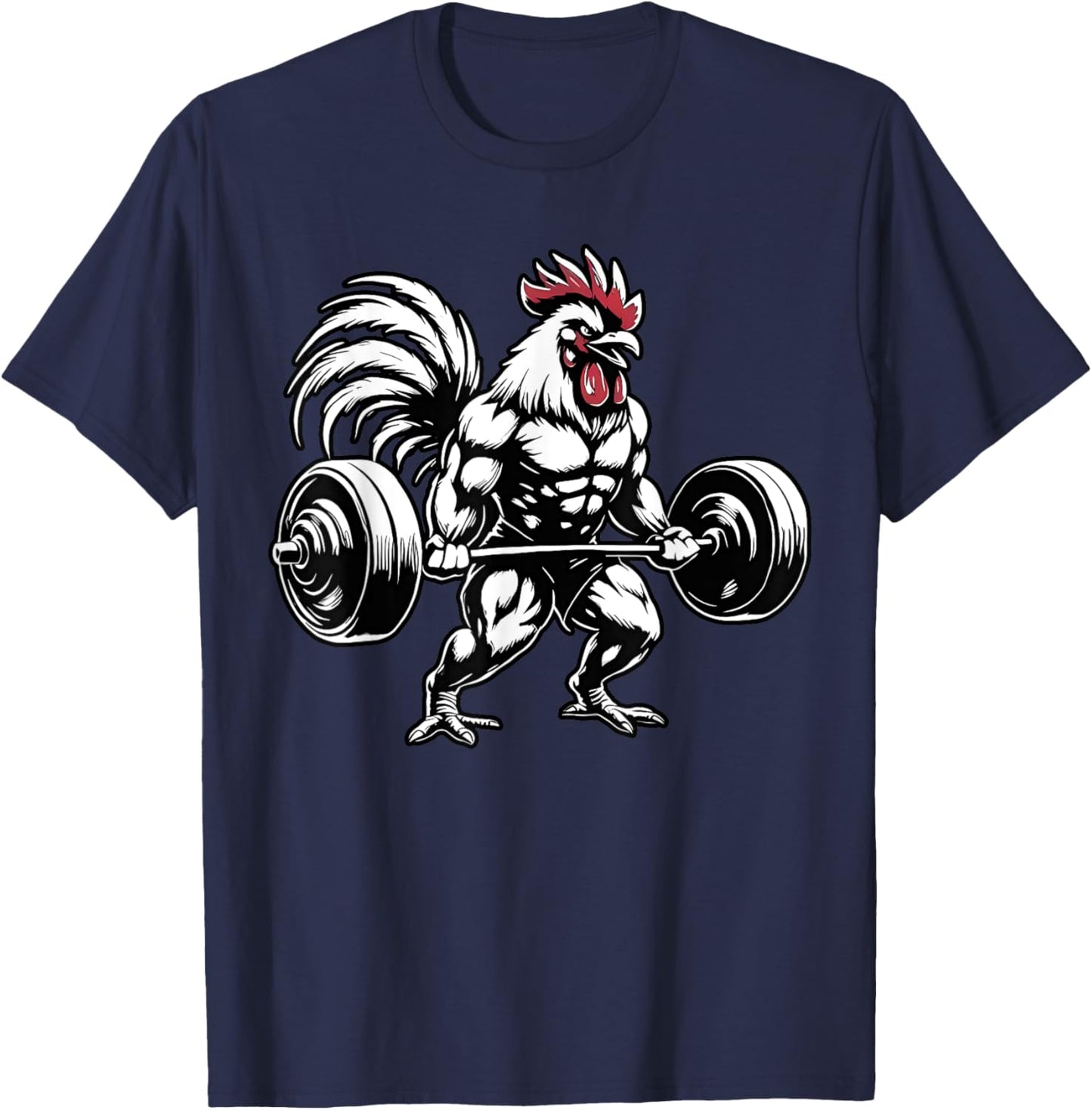Vintage Rooster Weightlifting Bodybuilder Muscle Fitness T-Shirt - T-Shirt | Navy