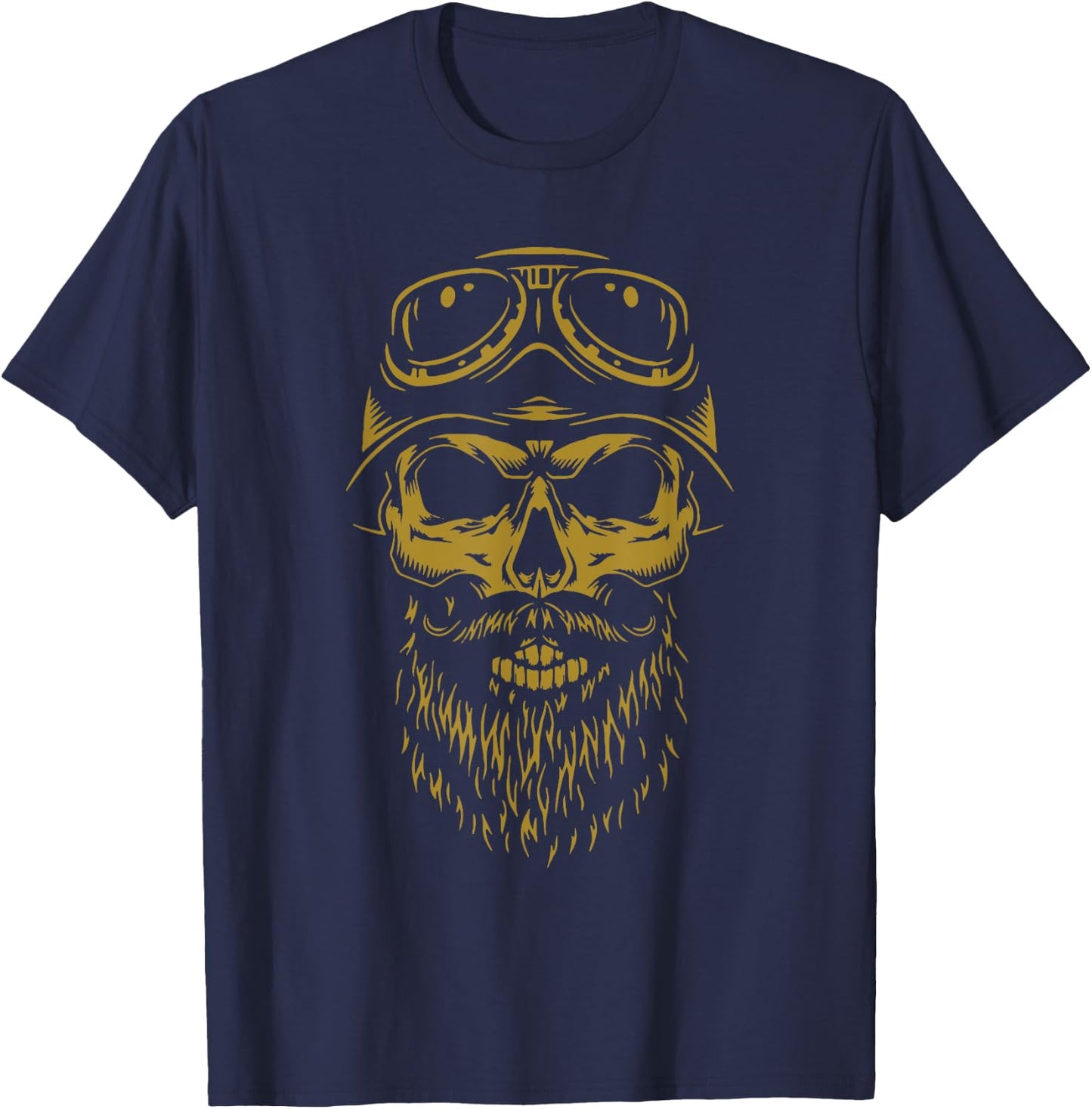 Biker Skull with Beard Motorcycle Design T-Shirt - T-Shirt | Navy