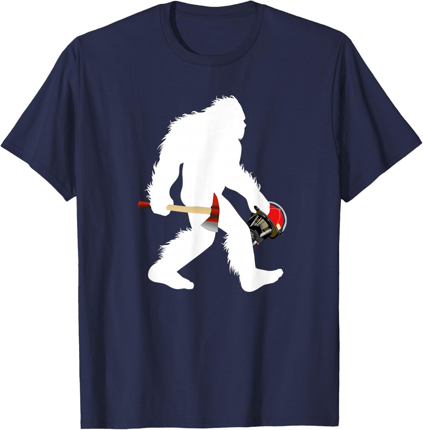 Bigfoot Wildland Firefighter Woodland Sasquatch Fireman T-Shirt - T-Shirt | Navy