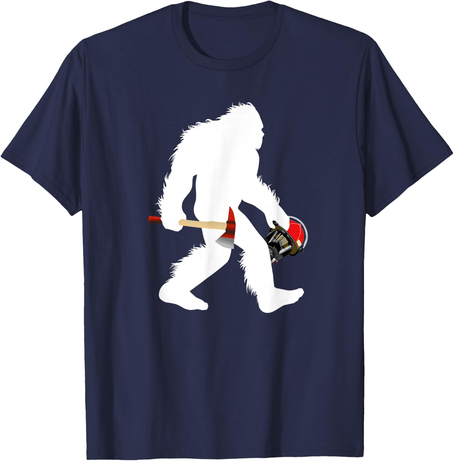 Bigfoot Wildland Firefighter Woodland Sasquatch Fireman T-Shirt - T-Shirt | Navy