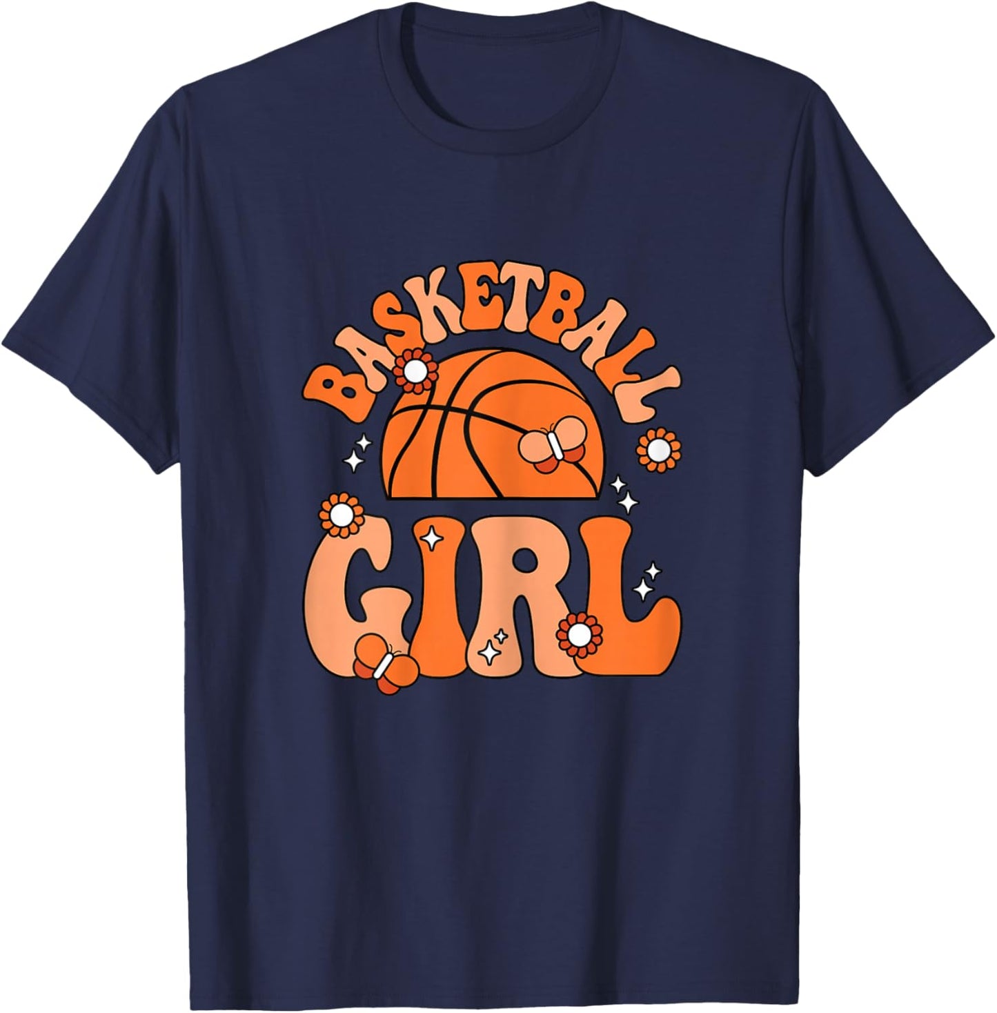 Basketball Girl Cute Groovy Basketball Lover Women Girls T-Shirt - T-Shirt | Navy