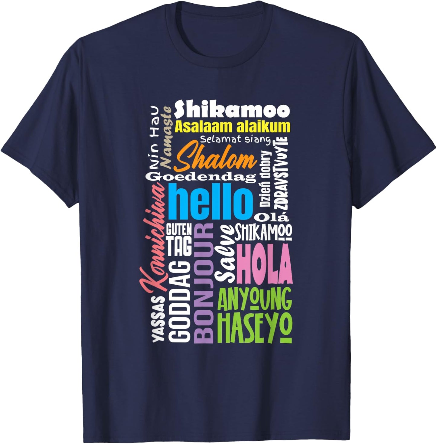 Multilingual Teacher Hello Different Languages Polyglot Women T-Shirt - T-Shirt | Navy