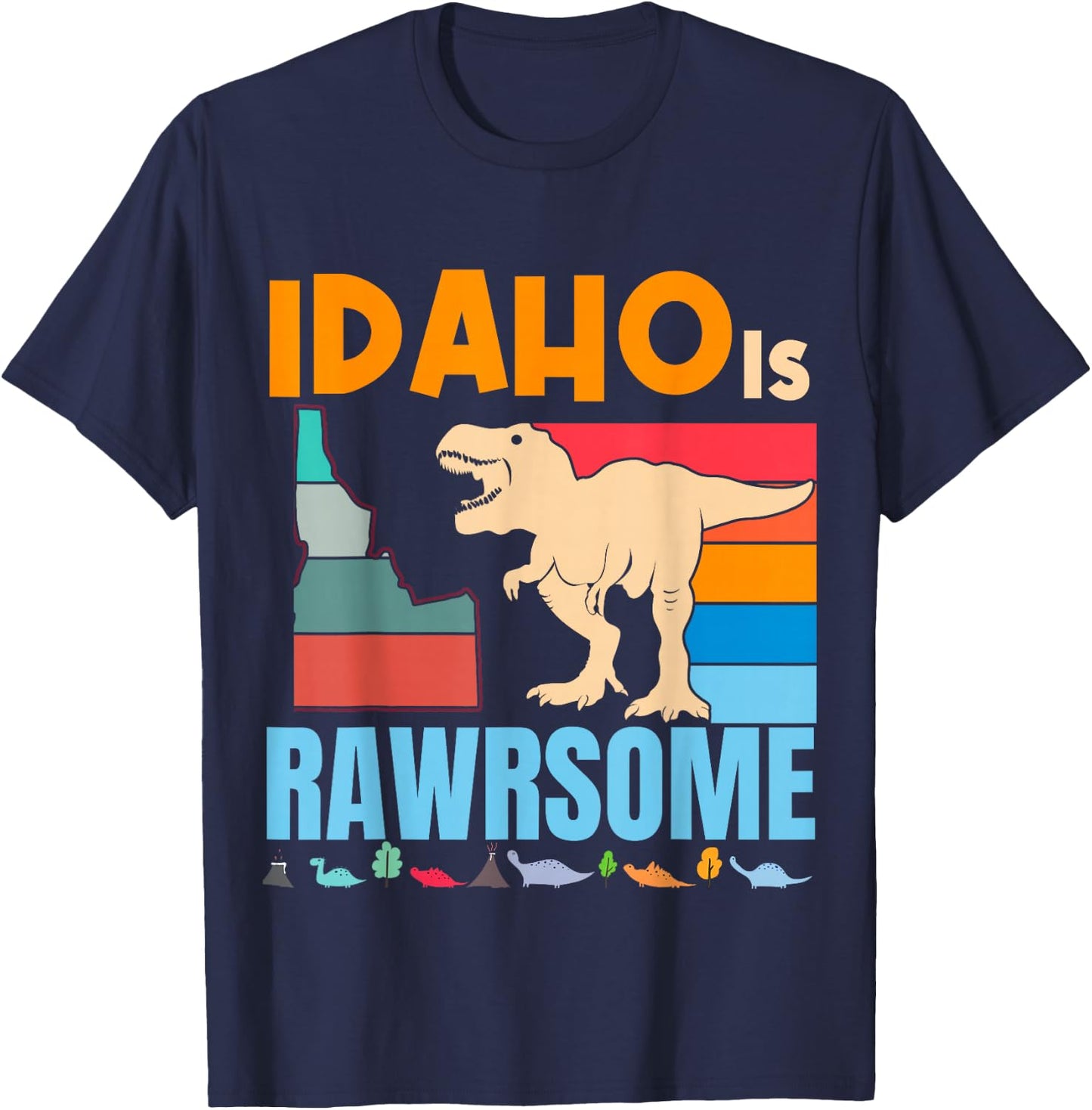 Idaho Is Awesome Dinosaur I Love Idaho Gift Kids Boys Girls T-Shirt - T-Shirt | Navy