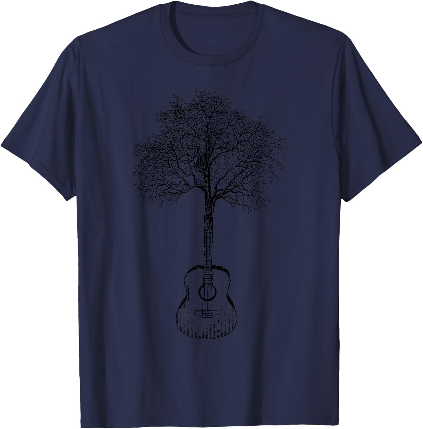 Tree Acoustic Guitar Minimalist Music is Life Vintage T-Shirt - T-Shirt | Navy