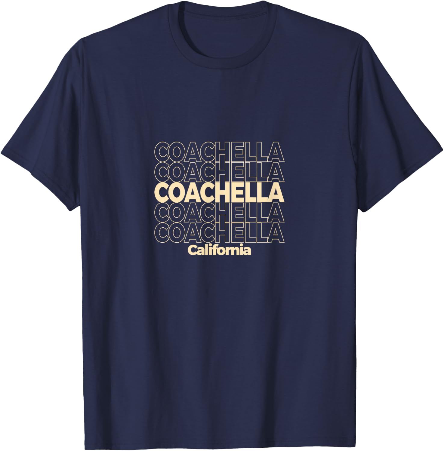 Vintage Coachella, California Repeating Text , Small, Black T-Shirt - T-Shirt | Navy