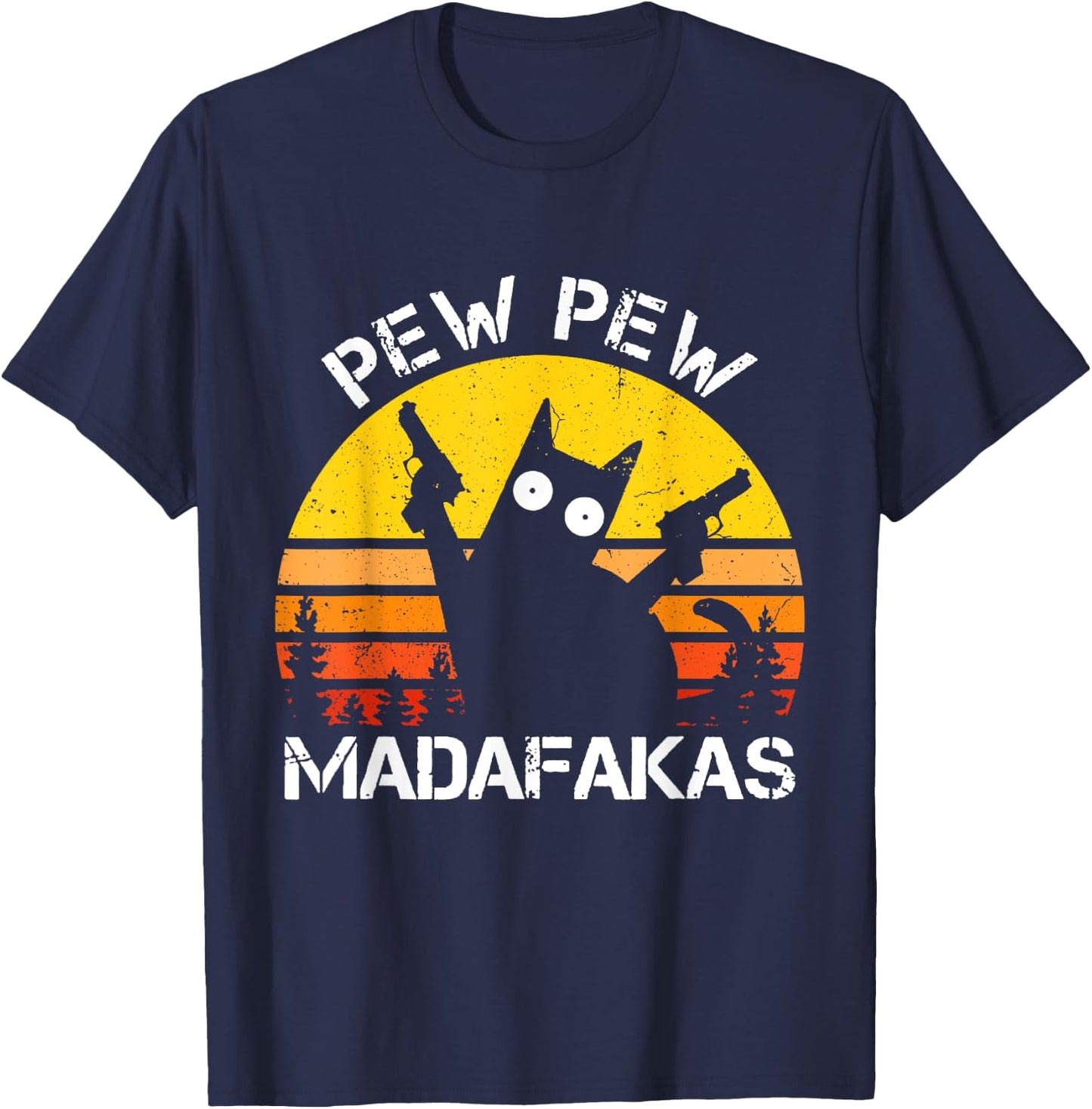 CAT - Pew Pew Madafakas Crazy Summer Cat with Gun Women T-Shirt - T-Shirt | Navy