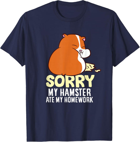 Cute Hamster Kids School My Hamster Ate My Homework T-Shirt - T-Shirt | Navy