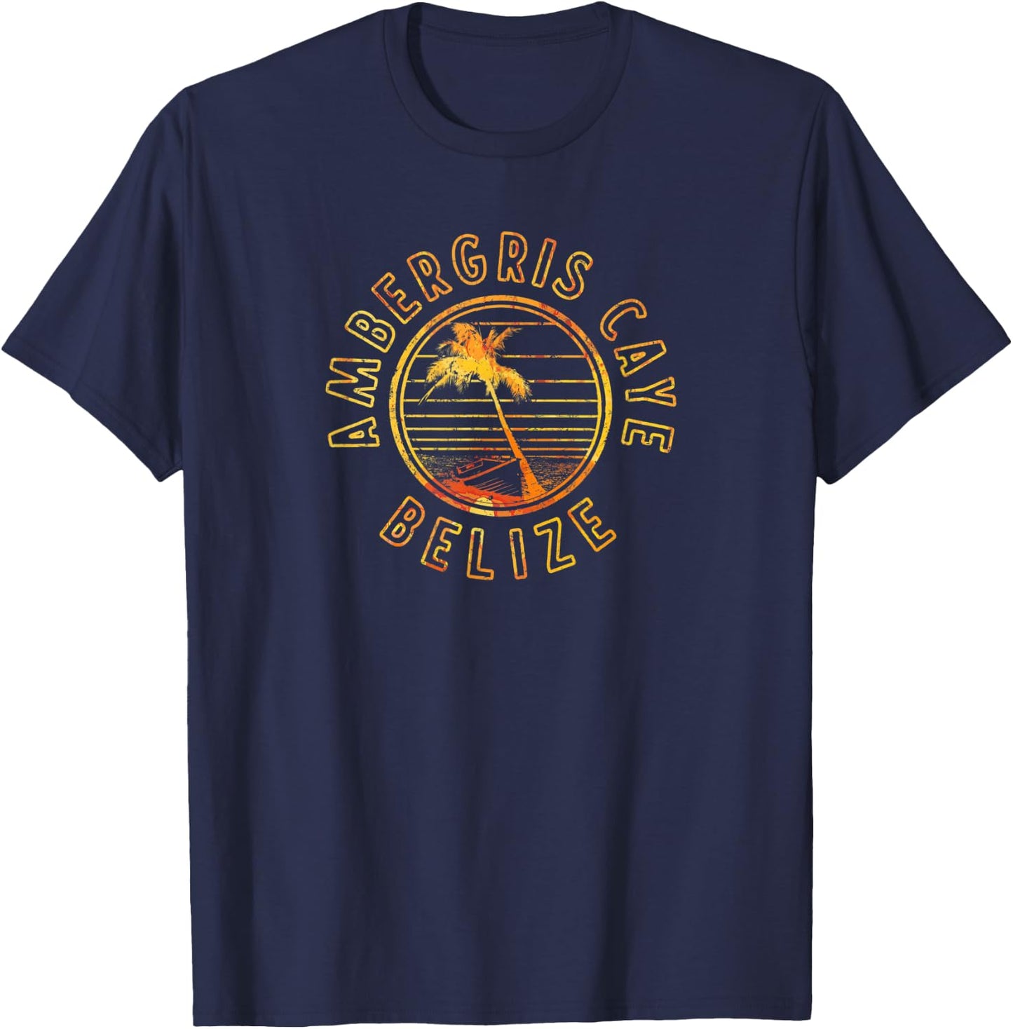 Belize Ambergris Caye Retro Sunset T-Shirt - T-Shirt | Navy