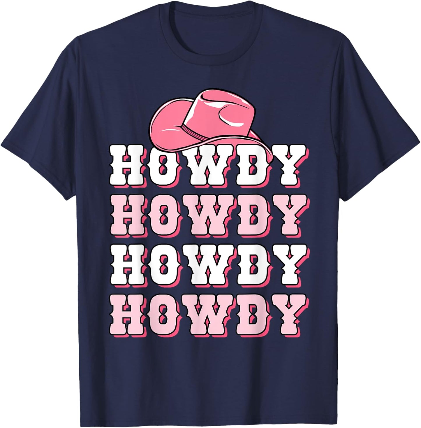 Girls Pink Howdy Western Shirt Cowboy Hat Southern Cowgirl T-Shirt - T-Shirt | Navy