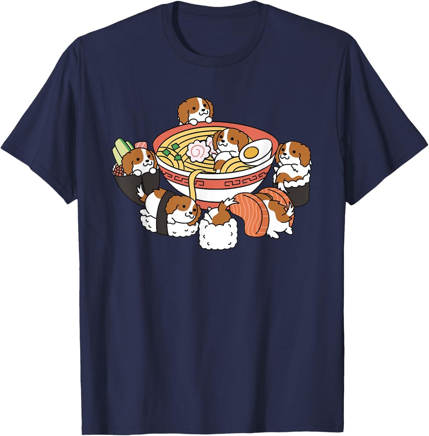 Ramen Sushi Cavalier King Charles Spaniel Dog T-Shirt - T-Shirt | Navy