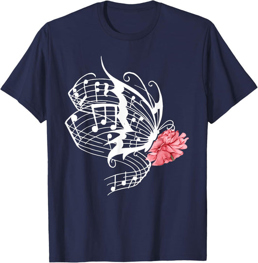 Music Butterfly Music Note Music Teacher Lover Women Girls Kids T-Shirt - T-Shirt | Navy