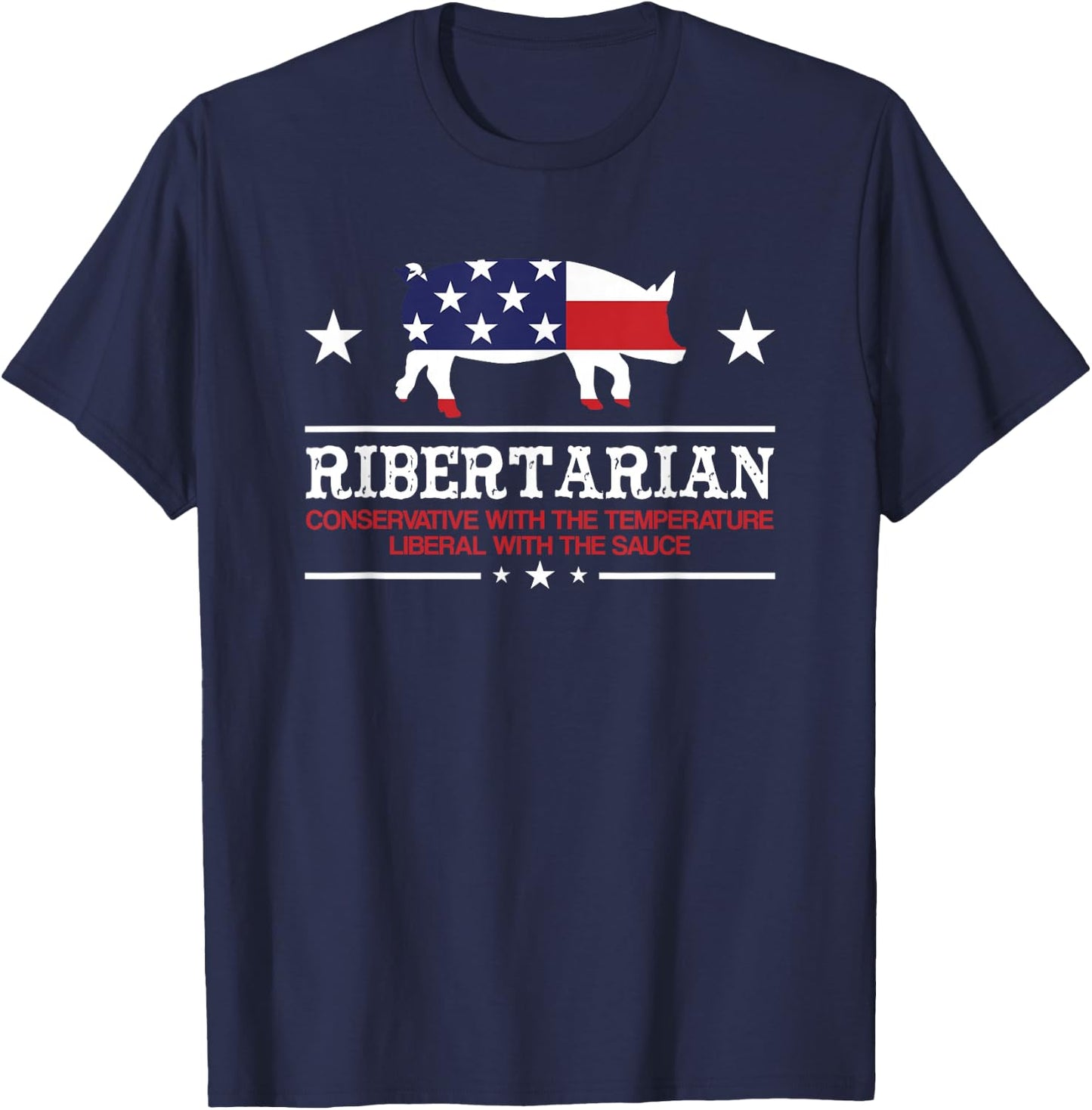 Ribertarian Ribs Pig Patriot Grilling Smoker Grill Funny BBQ T-Shirt - T-Shirt | Navy