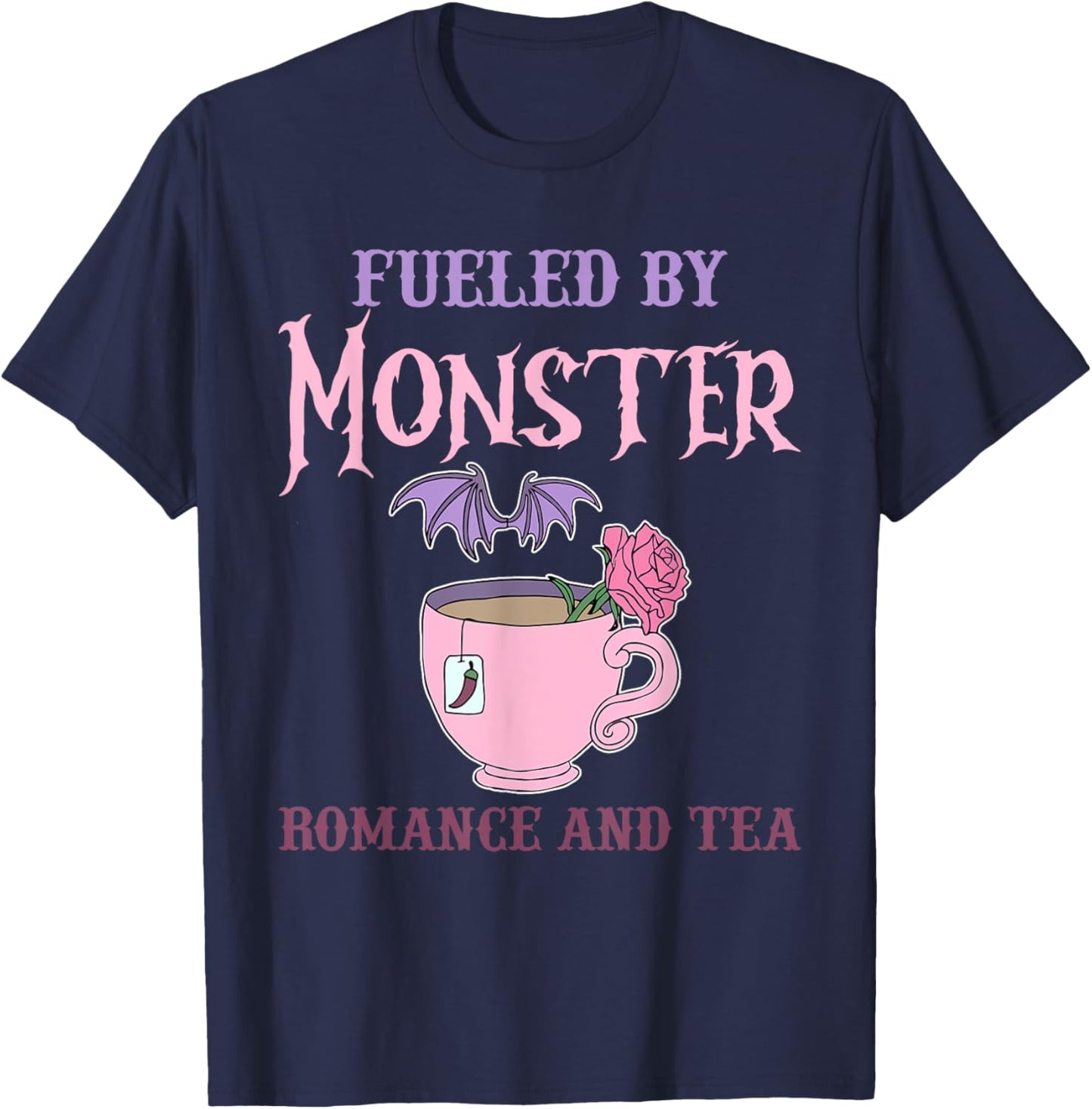 Fueled By Monster Romance And Tea Funny Cute Halloween T-Shirt - T-Shirt | Navy