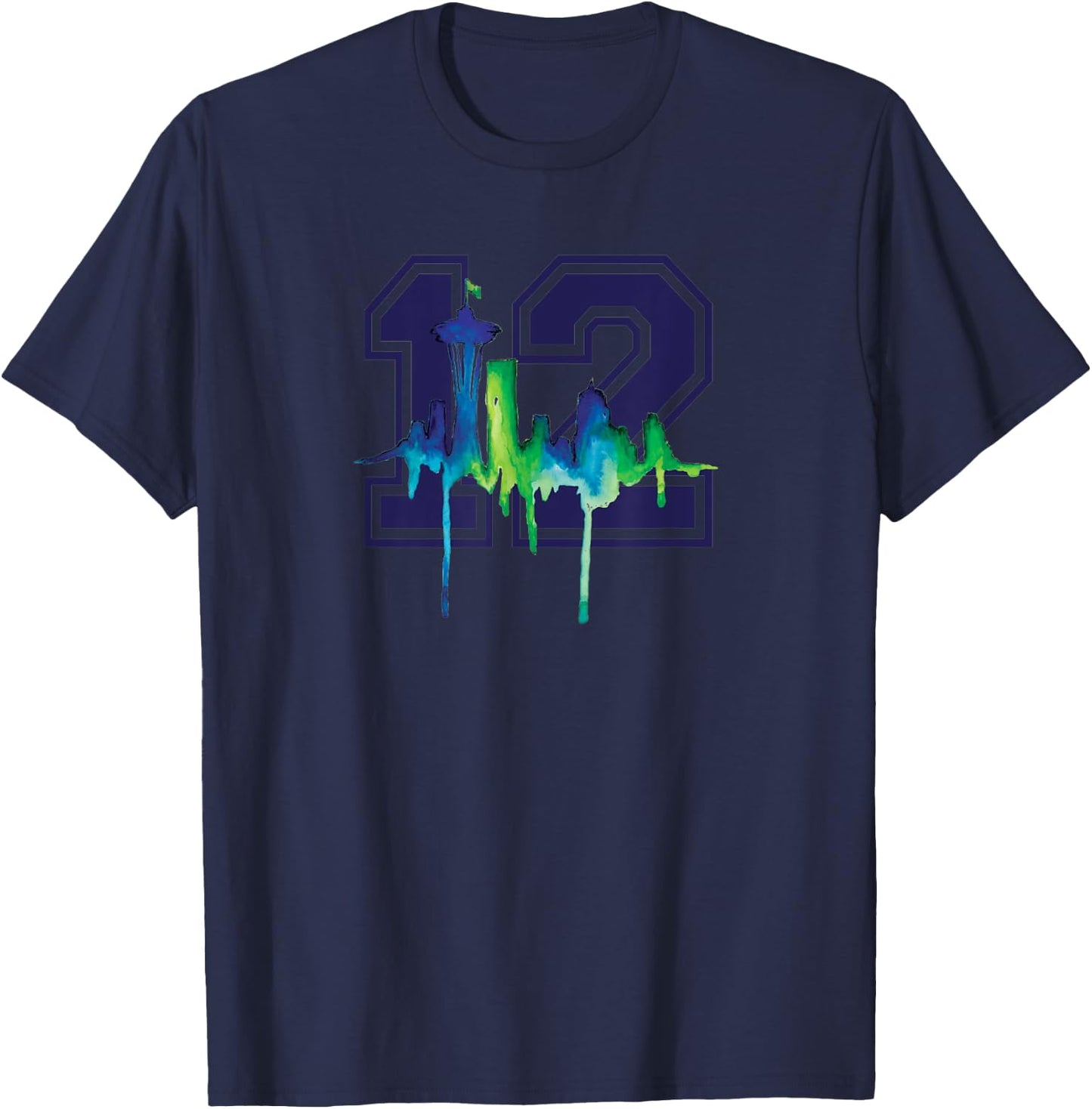 Seattle Football Fan - city skyline 12 watercolor T-Shirt - T-Shirt | Navy