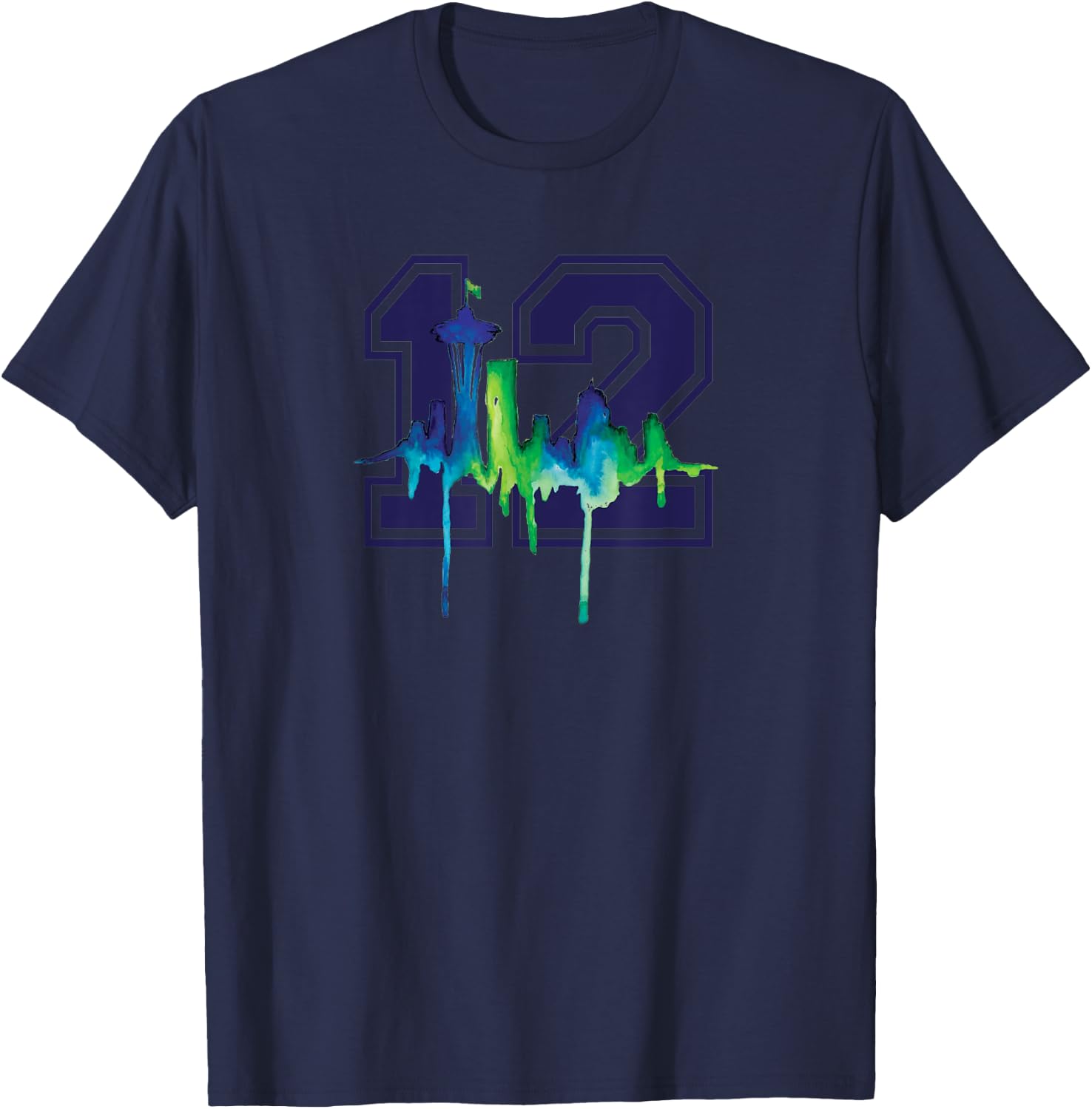 Seattle Football Fan - city skyline 12 watercolor T-Shirt - T-Shirt | Navy