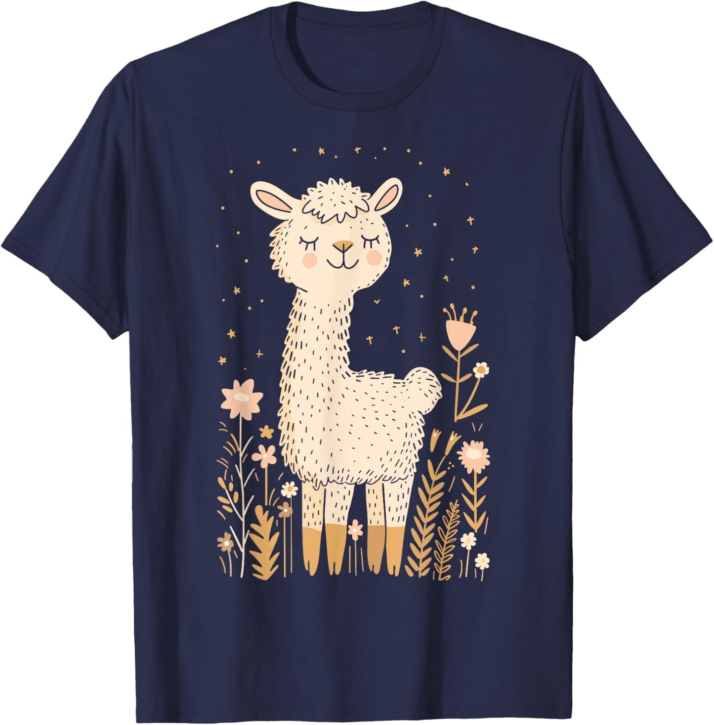 Llama Alpaca Lama Cute Flowers Adorable Baby Farm Animal T-Shirt - T-Shirt | Navy