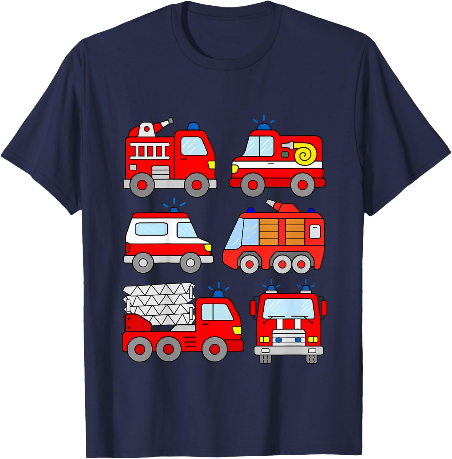 Fire Truck Boys Toddlers Emergency Vehicle T-Shirt - T-Shirt | Navy