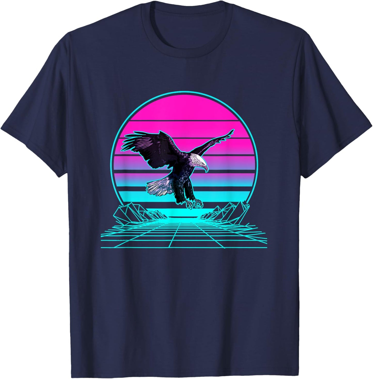 Vintage Retro Sunset Bald Eagle T-Shirt - T-Shirt | Navy