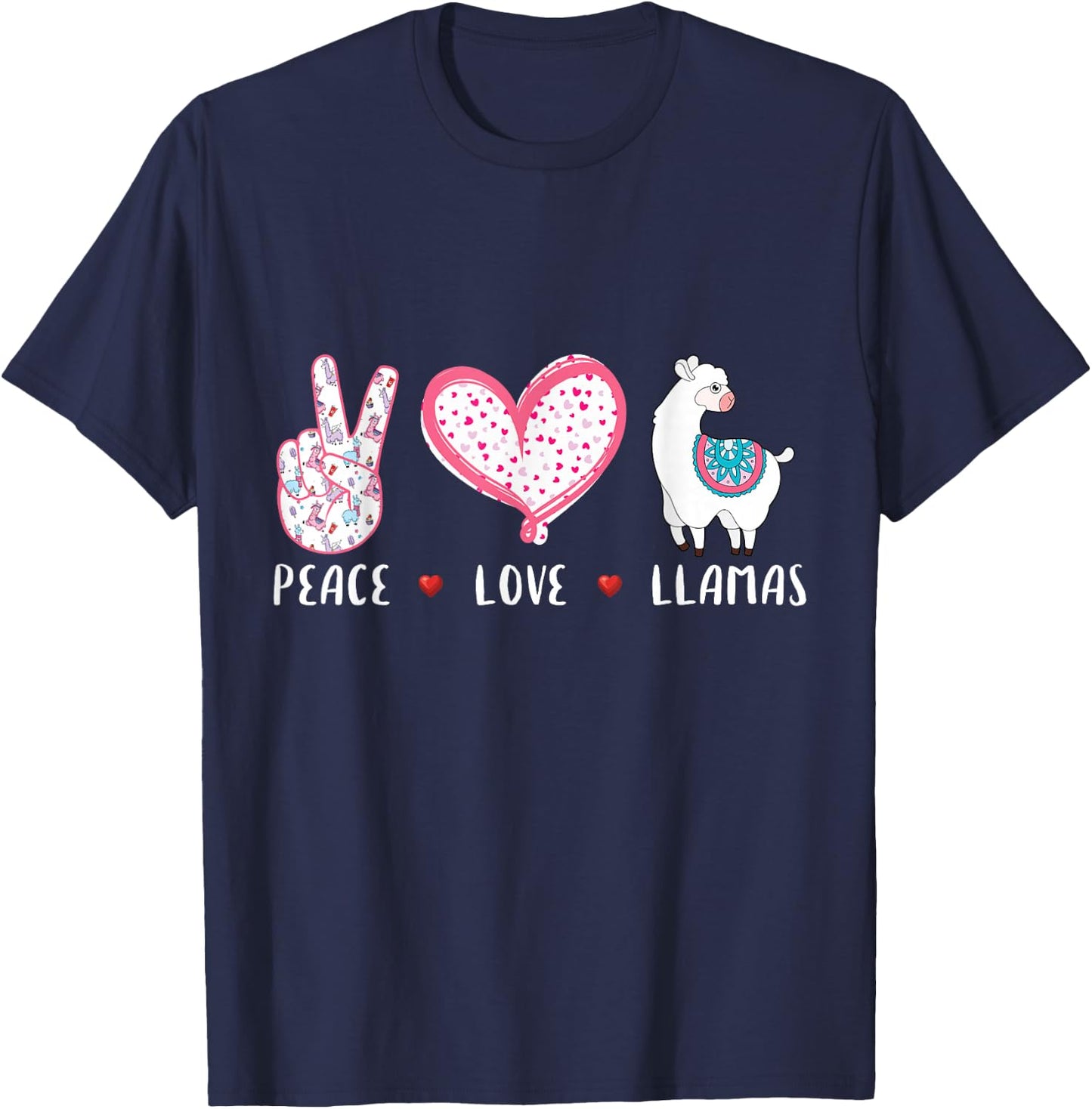 Peace Love Llamas Gift Girls Boys Kids Women Men Llama T-Shirt - T-Shirt | Navy