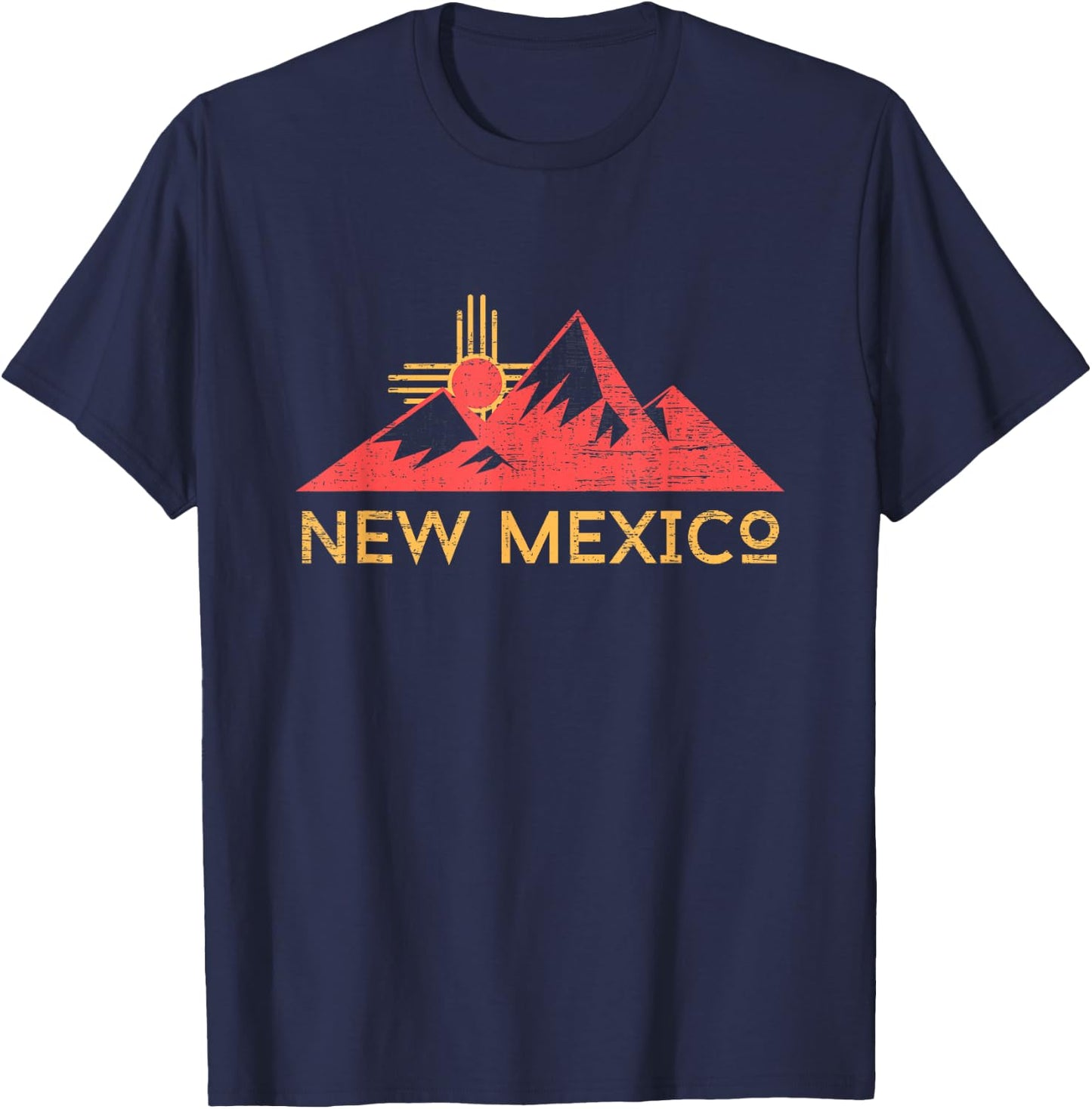 Zia Sun Symbol New Mexico Mountains Retro Vintage Sunset T-Shirt - T-Shirt | Navy