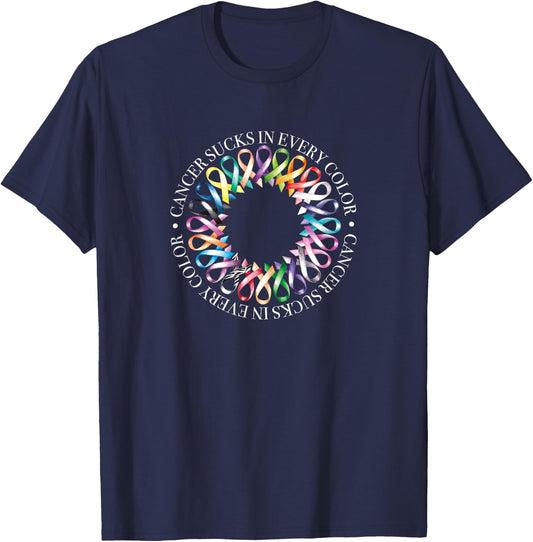 Cancer Sucks In Every Color, Fight Cancer Ribbons T-Shirt - T-Shirt | Navy